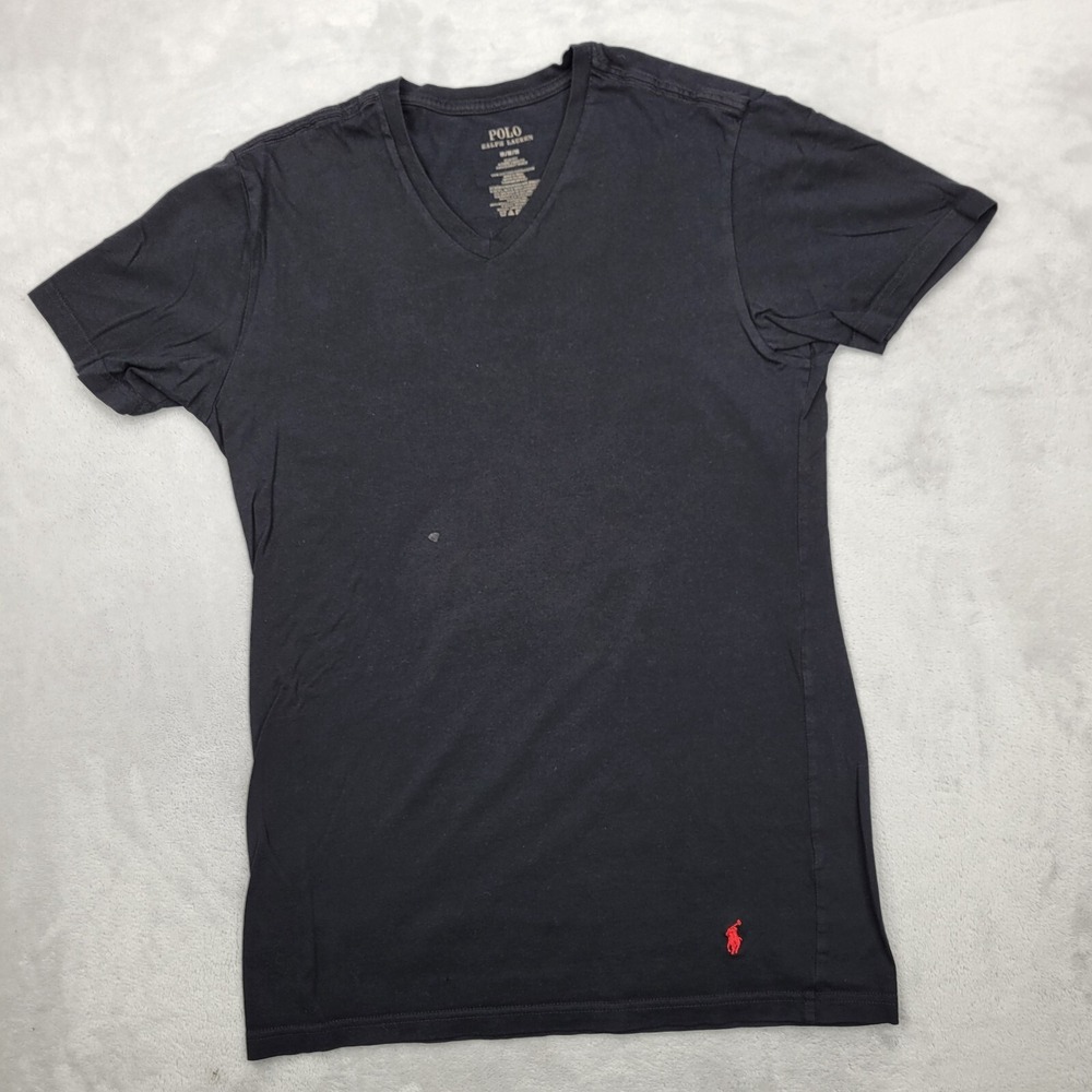Polo Ralph Lauren Shirt Mens Medium Basic Minimalist V-Neck Black Red Pony Adult